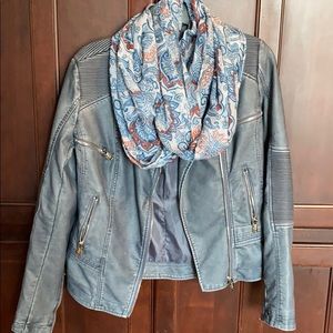 Celsius blue gray faux leather jacket.